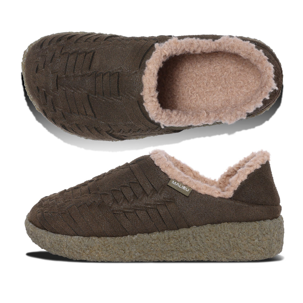 Malibu Sandals ; Thunderbird Convertible Vegan Leather  Sherpa Crepe Olive