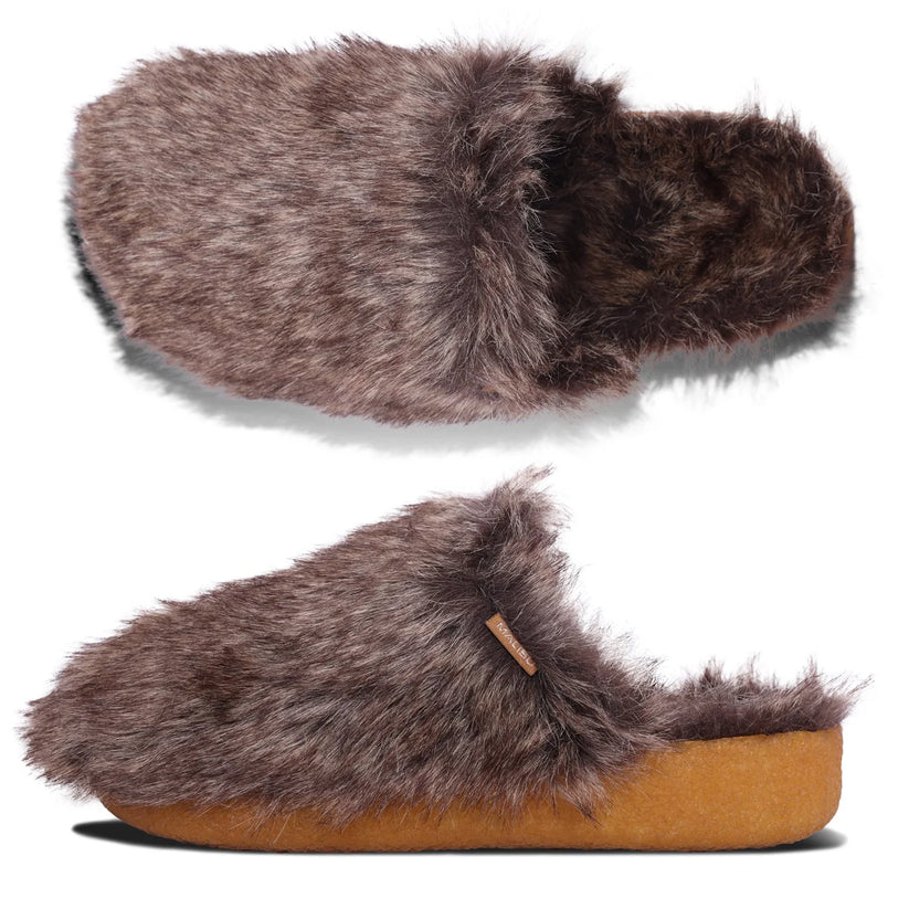 Malibu Sandals ; Men's Coyote Mule Faux Fur Crepe Rubber