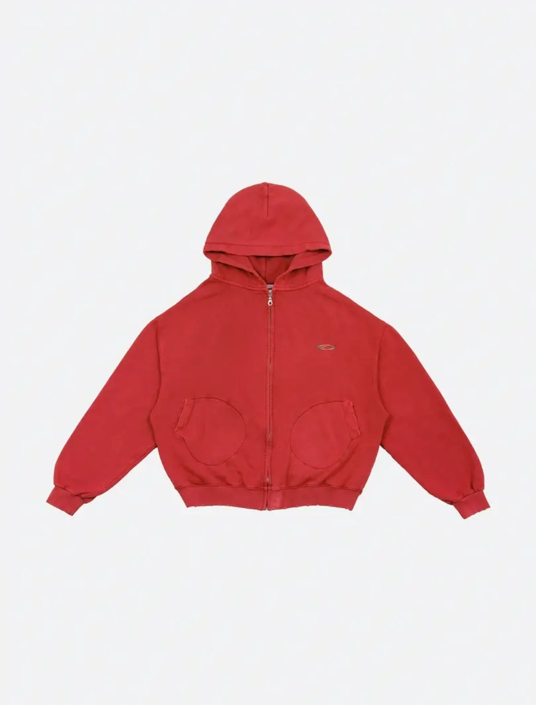 Fragile - Vintage red washed zip up hoodie red