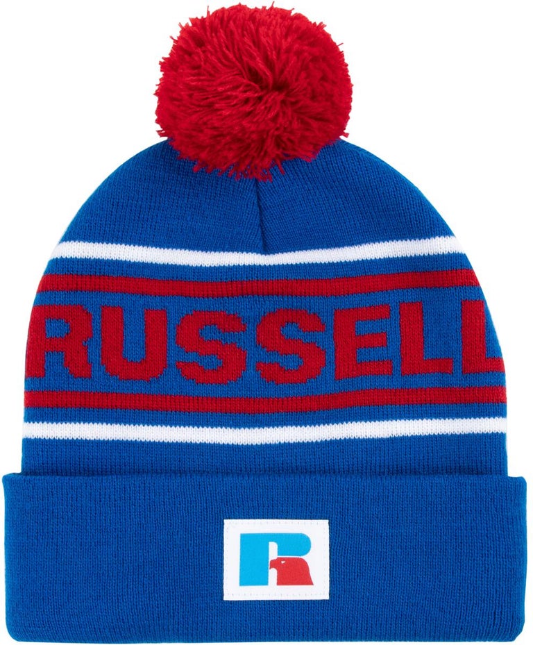 Russell Athletic ; legacy logo pom beanie , blu/red/wht