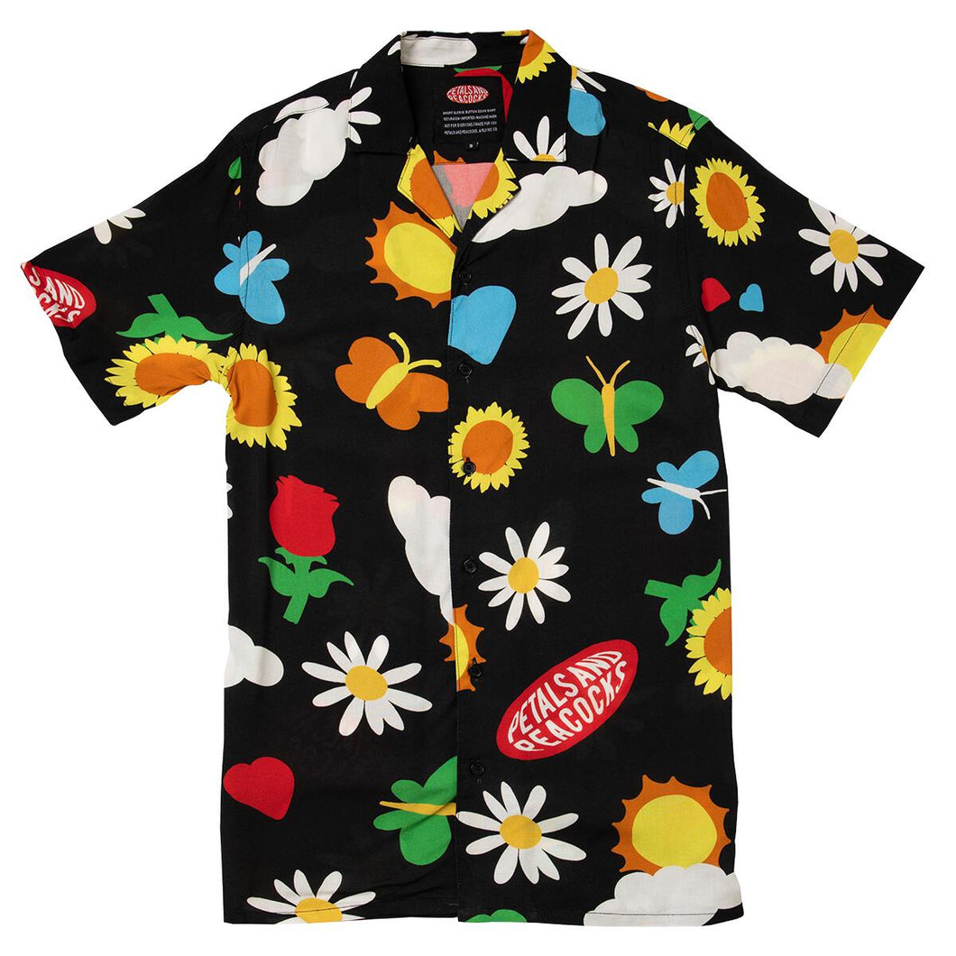 Petals and Peacocks ; Gardens Vacation Shirt, blk