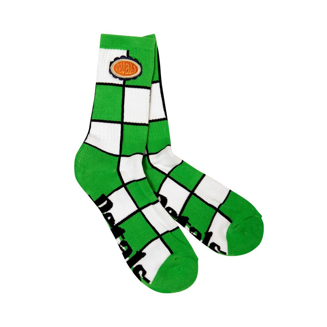 Petals and Peacocks ; Groovy tile socks , green