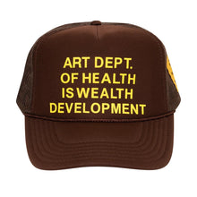 Load image into Gallery viewer, Petals and Peacocks ; Health is Wealth Trucker hat , brown
