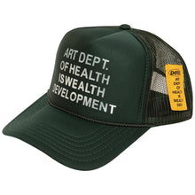 Load image into Gallery viewer, Petals and Peacocks ; Health is Wealth Trucker Hat, forest grn
