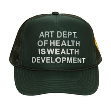 Load image into Gallery viewer, Petals and Peacocks ; Health is Wealth Trucker Hat, forest grn
