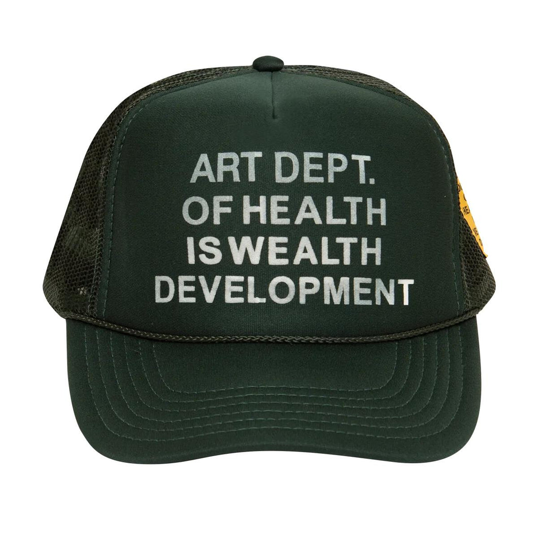 Petals and Peacocks ; Health is Wealth Trucker Hat, forest grn