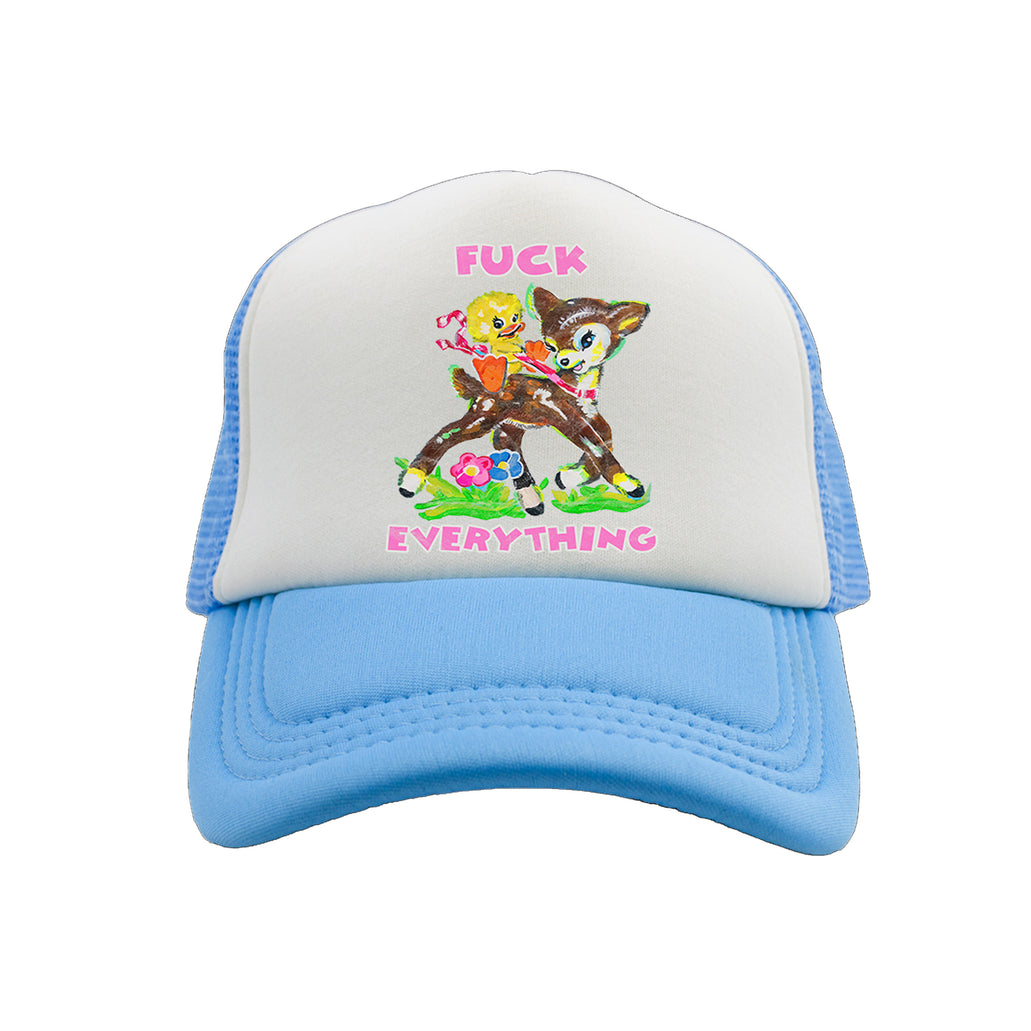 Paradis3 ; F*** everything trucker hat sky blue