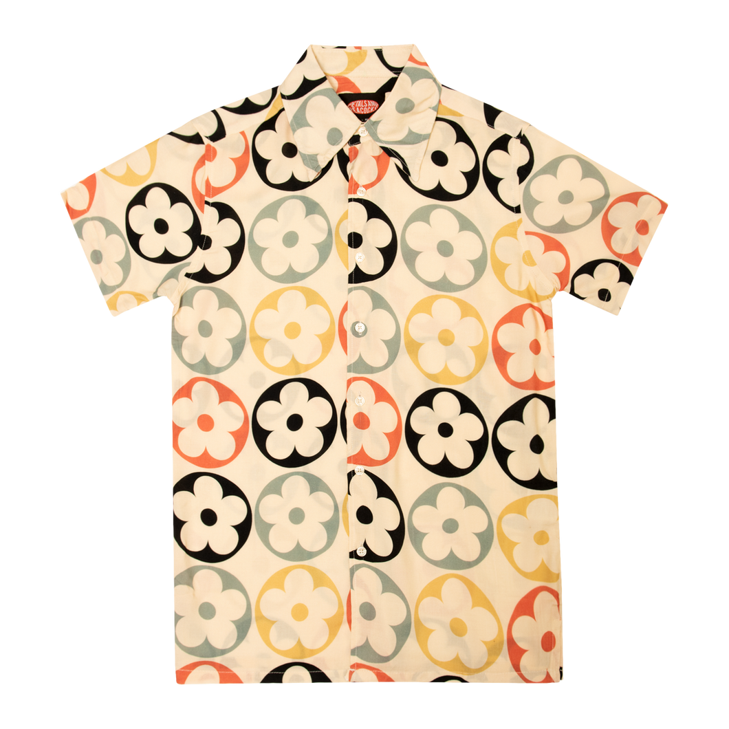 Petals and Peacocks ; square 70's collar button up