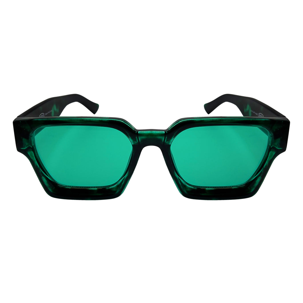 Petals and Peacocks ; optimistics sunglasses in emerald tortoise