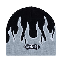 Load image into Gallery viewer, Petals and Peacocks ; Flames beanie , blk/grey
