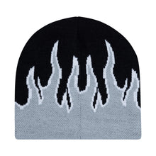 Load image into Gallery viewer, Petals and Peacocks ; Flames beanie , blk/grey
