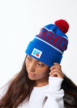 Load image into Gallery viewer, Russell Athletic ; legacy logo pom beanie , blu/red/wht
