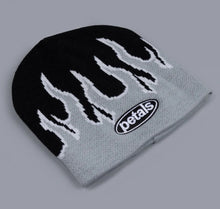 Load image into Gallery viewer, Petals and Peacocks ; Flames beanie , blk/grey
